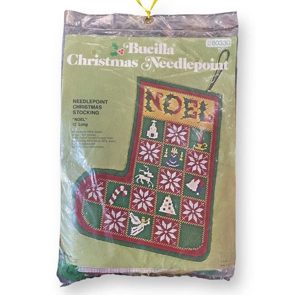 Bucilla Christmas Needlepoint Stocking Kit Noel Santa 60330 Vintage 12" Long - Picture 1 of 3
